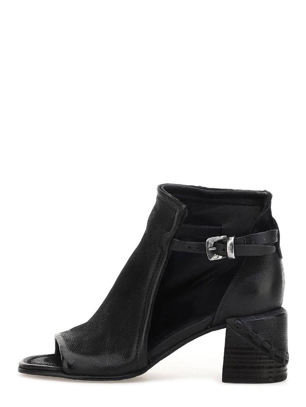 NEW $360 A.S.98 Maxwell HEEL BLACK LEATHER SANDAL BOOTIE BUCKLE 38 (DD19)
